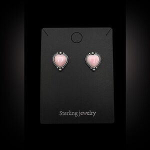 Navajo Native American Sterling Silver Pink Conch Shell Heart Stud Earrings